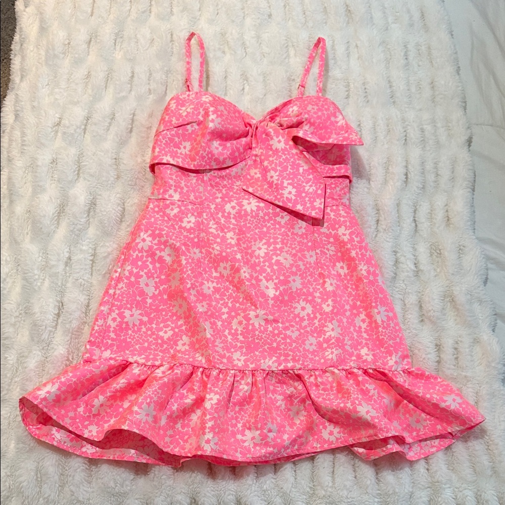 Lilly Pulitzer Pink Floral Dress with Bow Detail